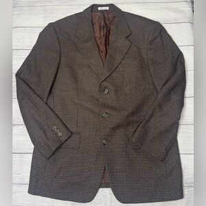 Yves Saint Laurent YSL Vintage Brown Navy Houndstooth‎ Wool Blazer 42R